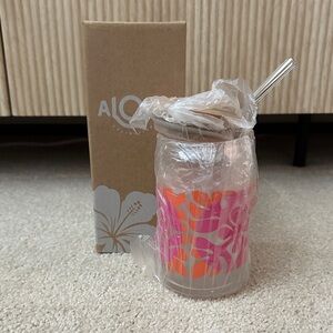 ALOHA Collection Floral Hawaiian Quilt Tumbler with Straw - Brand New